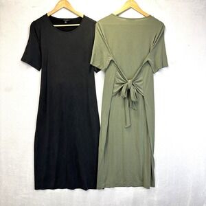 Lot of 2 Banana Republic Modal Midi Tie-Back Dress Womens Medium Black Green